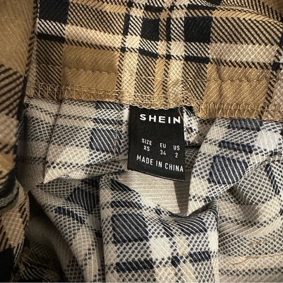 SHEIN | women's XS Tan and Black Plaid Pleated Skater Mini Skirt - Picture 5 of 6